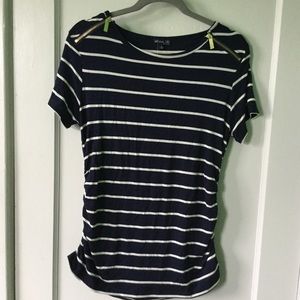 Olivia Blu Maternity Striped Zip-Shoulder Top, L, NWT